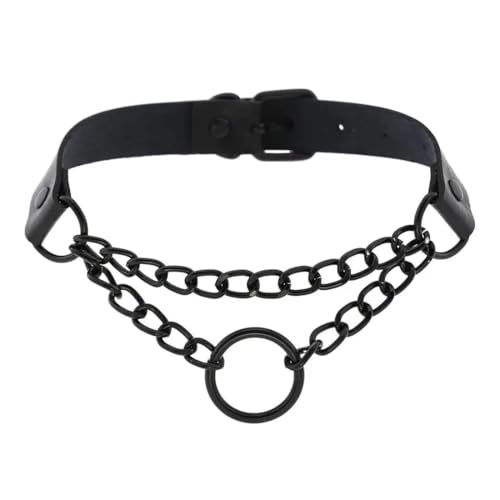 EIHI PU Leder Choker Punk Goth Emo Circle Kette Choker Halsband Halskette für Frauen Männer verstellbar, 1 Stück