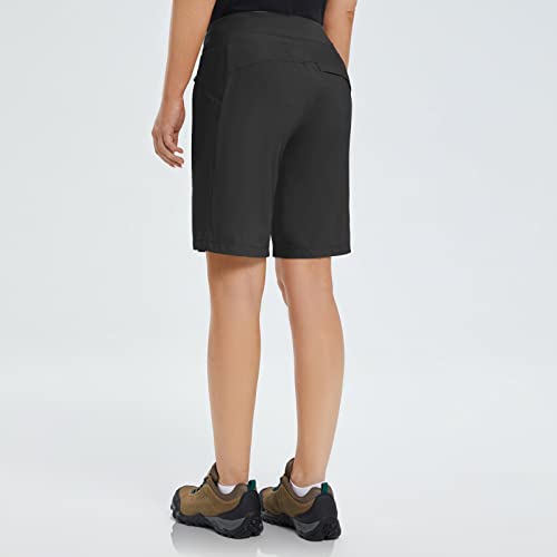 Baleaf Womens 9" Hiking, Running Long Shorts Quick Dry Bermuda Cargo For Curvy Lightweight Knee Length Shorts W Pockets, Xx-Large, Black #TOP4
