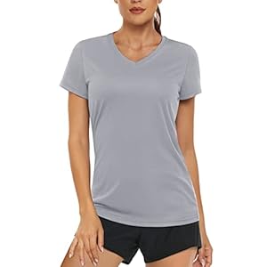 T-Shirt d&rsquo;été à col en V pour Femmes, Protection Solaire, Hauts à Manches Courtes, séchage Rapide, Chemises de Sport légères