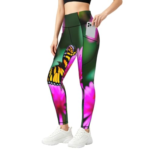 Pantalones de yoga para mujer elásticos estampados con bolsillos laterales