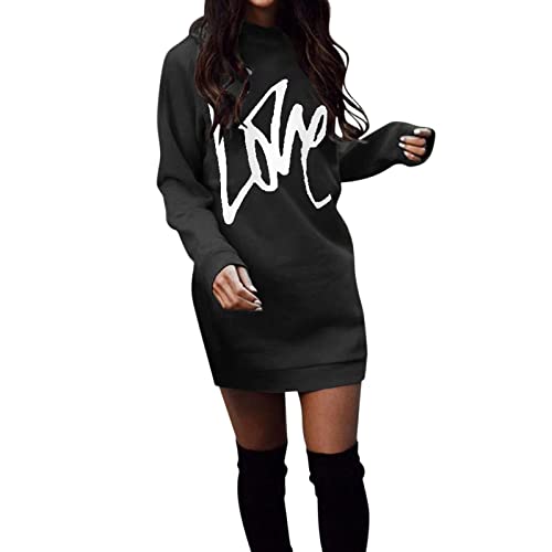 Pulloverkleid Damen Winter,Sweatkleid Damen Ohne Kapuze Winterkleid Langarm Warm Mini Kleider Sexy Kurz Oversize Sweatshirts Casual Pulli Kleid mit...