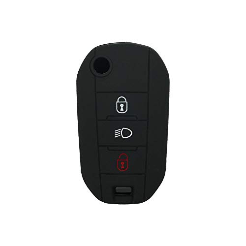 BROVACS Silicone Cover Protector Case Holder Skin Jacket Compatible with PEUGEOT CITROEN 3 Button Flip Remote Key Fob w/Light Symbol CV9306 Black - Image 2