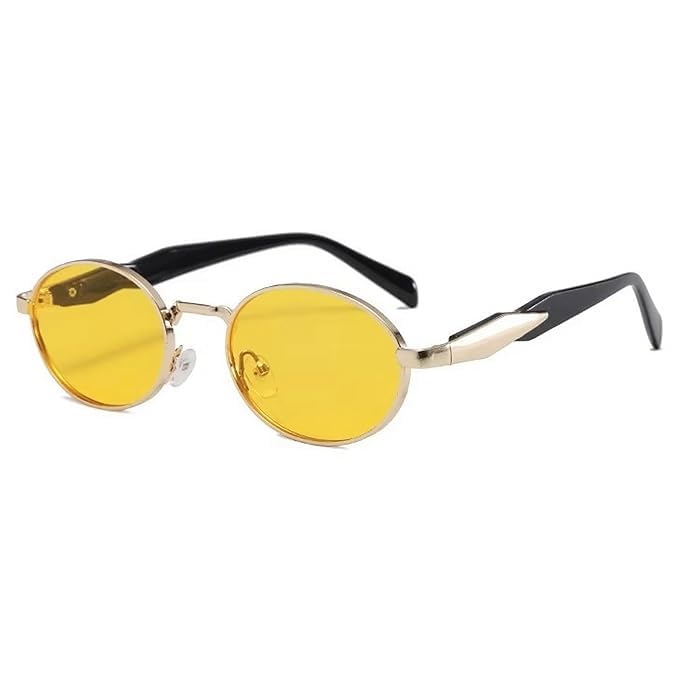 Image of Creature Oval Metal Frame Sunglasses for Men & Women | Vintage Retro Style | UV Protection | Gold Frame with Dark Lenses