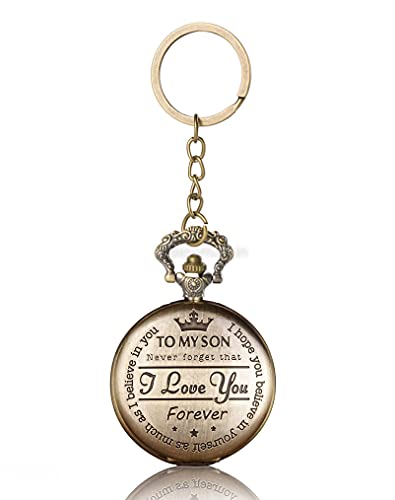 Image of AUGEN Pocket Watch Metal Keychain Son Retro Vintage for Gifting With Key Ring Anti-Rust (Pack Of 1)