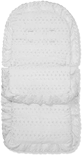 Broderie Anglaise Frilly Universal Fitting Footmuff for Pushchairs Strollers Prams Buggys - Pure White