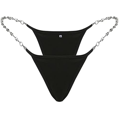 SFBBCLOZ Women's Underwear Rhinestone Letters Waist Chain Thong High Waist Stretch Bikini Briefs Breathable Cotton Panties, Black 3, Large Cover