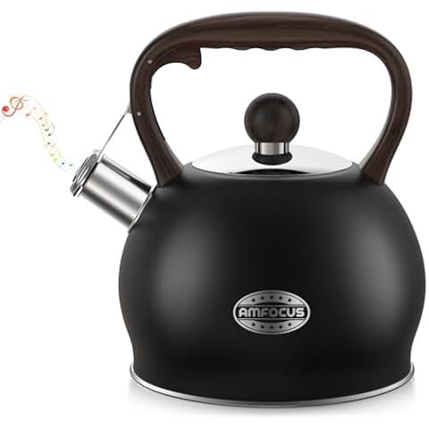 Tea Kettle Whistling Teapot for Stovetop : 2.64 Quart Food Grade Stainless Steel Tea Pot with Ergonomic Handle, Loud Whistle Camping Kettle for Tea, Coffee, Milk - Black Cover