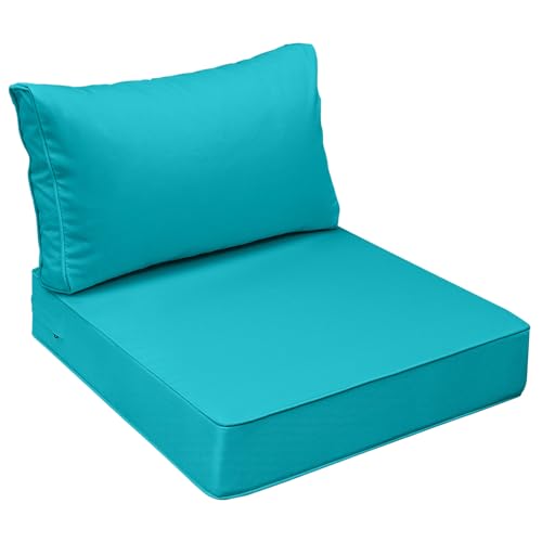 Image of AAAAAcessories Outdoor Seat Cushions for Chairs, Fade-Resistant, Waterproof Patio Furniture Replacement Cushions, 23 inch x 23 inch x 5 inch + 23 inch x 13.5 inch, Turquoise Blue