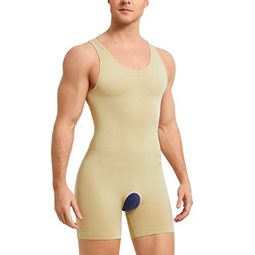 SOLCYSX - Body modellante da uomo intero senza maniche, dimagrante e a compressione, controllo della pancia, Beige, X-Large/XX-Large