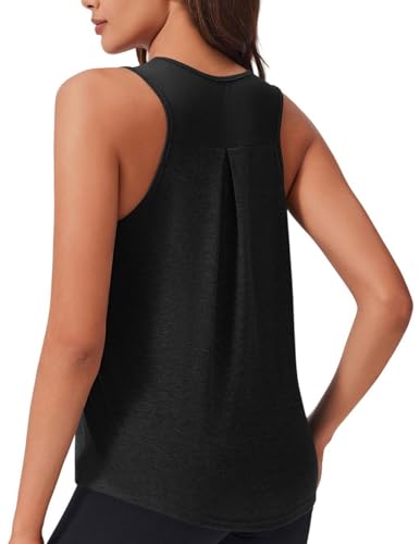 PINSPARK - Camiseta Deportiva sin Mangas para Mujer, Yoga, Fitness, con Espalda Cruzada, Transpirable, de Malla, Gimnasio, Correr, Verano, Cuello Redondo