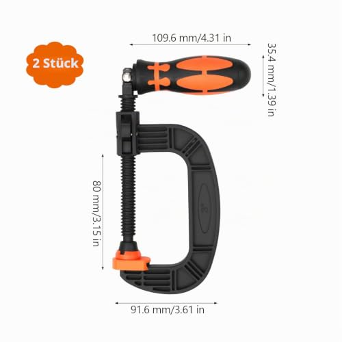 2 Stück Starke Klemme aus Kunststoff, Robust und einfach zu bedienen, Holzbearbeitung G-Klemme, Vielseitige Einsatzmöglichkeiten, G Klemmen, für Werkstückbefestigung (Schwarz)