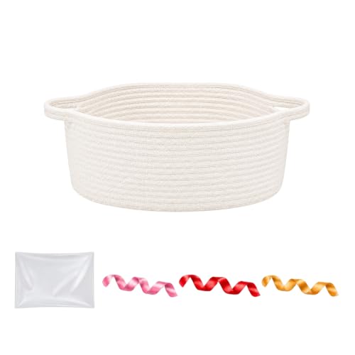 Image of 1 Pack Small Woven Basket for Gifts Empty with Bag & Ribbons, White Basket