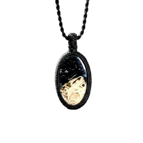Collier pendentif jaspe zébré noir et blanc cordon cuir 45 cm LK_S_GP_0477