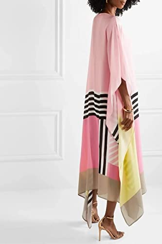 Image of Women's Satin Islamic Wear Printed Calf Length Kaftans, Designer Print Silk Caftan, Long Silk Dress, Party Kaftan Womens Pink, One Size