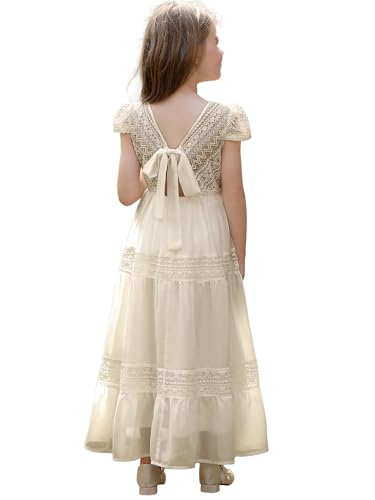Abaowedding Vintage Flower Girl Dress for Wedding Lace Backless Girls First Communion Dresses