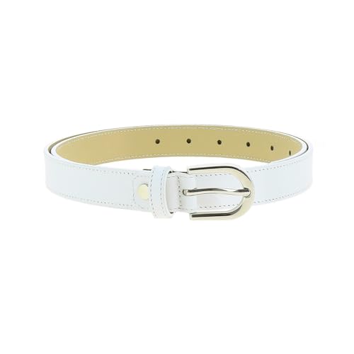 FASHIONGEN - Women genuine Italian leather belt LUNA, Made in France - White, 95 cm (37 in) / Waist size 35 to 36