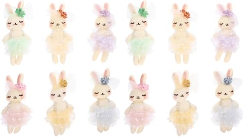 SAFIGLE 6pcs Small Stuffed Bunnies: Mini Plush Easter Bunny Animals, Rabbit Doll in Gingham Dress - Soft Plush Rabbit Dolls for Kids, Perfect for Easter Gifts, Playtime and Decoration (Pack of 2)