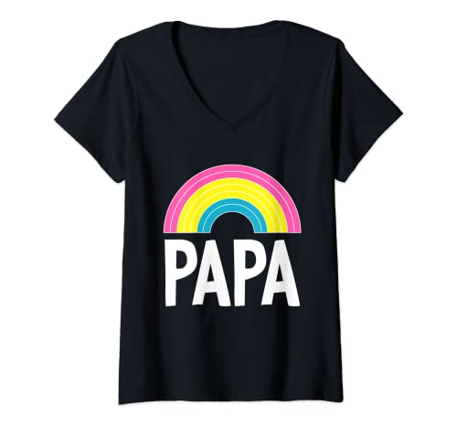 Womens Pansexual Papa Rainbow LGBT-Q Pan Pride Flag Color Dad V-Neck T-Shirt