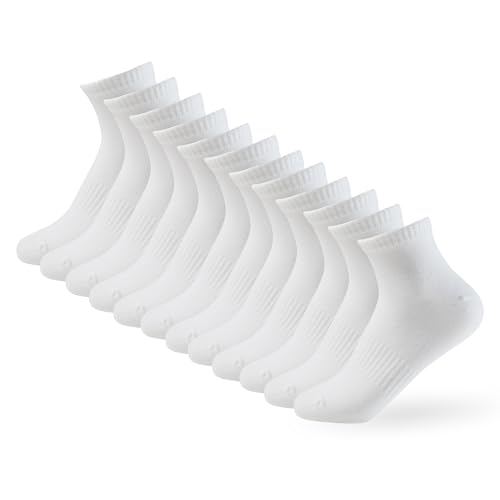 YOUNGTIME 6 Pack Ankle Socks for Men Low Cut Socks 80% Cotton No Show Sock Size 5-9 White