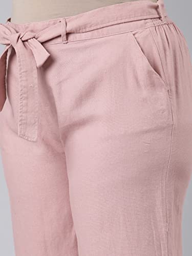 Image of GO COLORS Solid Linen Culottes for Women | High Rise, Side Pockets, Front tie-up