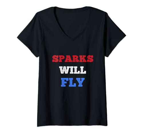 Photo de Femme Sparks Will Fly On 4 juillet Feu d'artifice US Independence Day T-Shirt avec Col en V