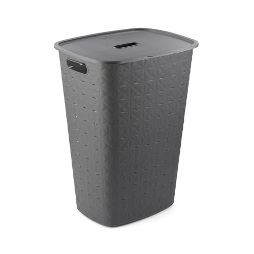 Curver Softex 56L Laundry Hamper, 70 percent Recycled Material, Durable, Lightweight, Dark Grey