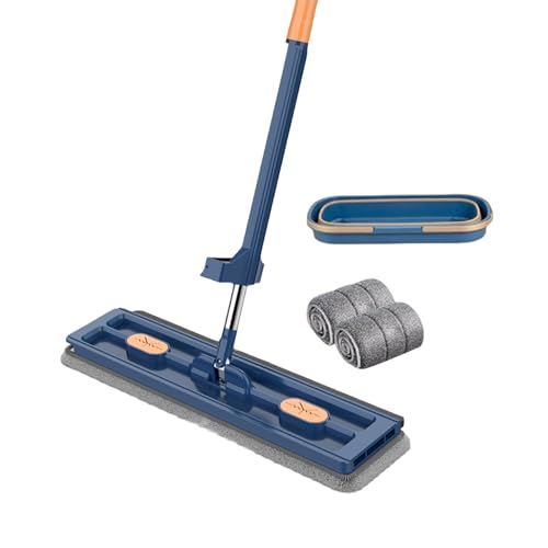 Levvel - Mopa de microfibra, fregona plana para apretar, mopa seca y húmeda con 2 almohadillas de microfibra reutilizables, botellas recargables, trapeador de microfibra reutilizable para uso húmedo y