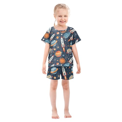 ALAZA Planet Solar System Star Space Pajamas Short Sleeve 2 Piece Sleepwear Top and Bottom Pajama Set Unisex3