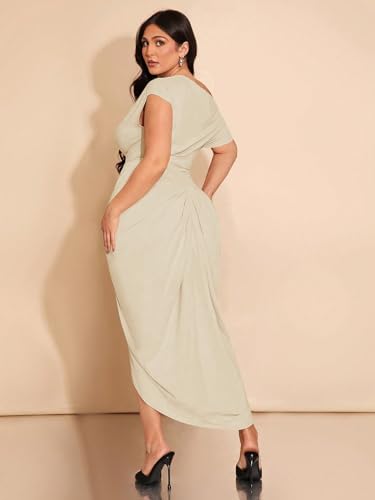 Image of Floerns Women's Plus Size Asymmetrical Neck Long Dress Ruched Slit Hem Cocktail Dress
