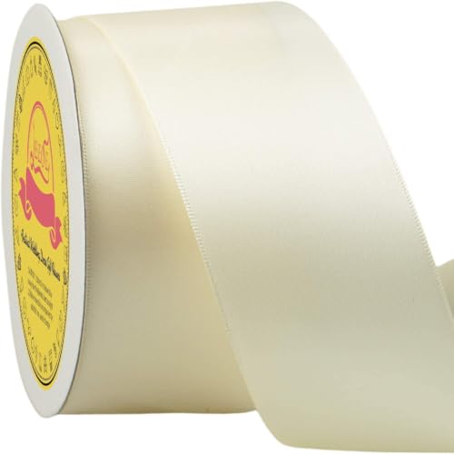 Image of Double Face Ivory Satin Ribbon 2 inch X 25 Yards Polyester Ivory Ribbon for Gift Wrapping Very Suitable for Weddings Party Hair Bow Invitation Decorations and More