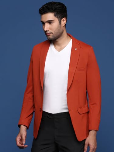 Image of SHOWOFFFF Men Solid Single Breasted Formal Blazer | Notched Lapel Full Sleeves Cotton Blazer for Mens | Slim Fit Regular Length Blazer for Men's