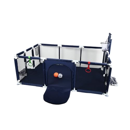 180 x 120 cm Parque Bebe, el Gran Parque Infantil para el apartamento, interior y exterior, con 4 ventosas inferiores, baloncesto, fútbol, bomba (180 x 120 cm), 2 anillos de tracción + bomba)