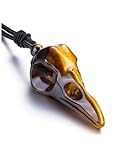Top Plaza Healing Tiger Eye Crystal Stone Necklace Raven Skull Pendant Necklace for Men Carved Gemstone Adjustable Black Cord Necklace Lucky Protect Jewelry Christmas Gifts