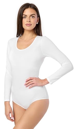 Merry Style Body con Mangas Largas para mujeres Lencería Sexy Ropa Interior Mujer Bodysuit verano Body clásico de algodón para uso diario BD900 (Blanco, S)