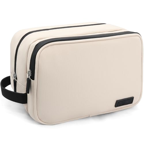 REETEE Neceser Viaje Gran Capacidad Impermeable Bolsa de Aseo, Aseo Bolsa de Gimnasio para Hombre Mujer Accesorios de Viaje (Beige)