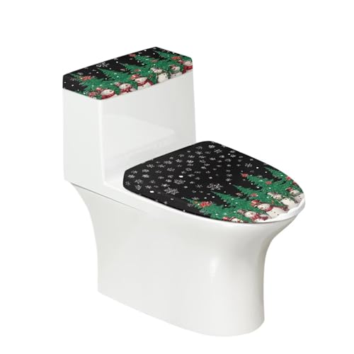 NDISTIN Christmas Tree Bathroom Rug Snowman Bath Rug Dust-Proof Plush Fabric Cover Toilet Tank Cover Toilet Lid Cover