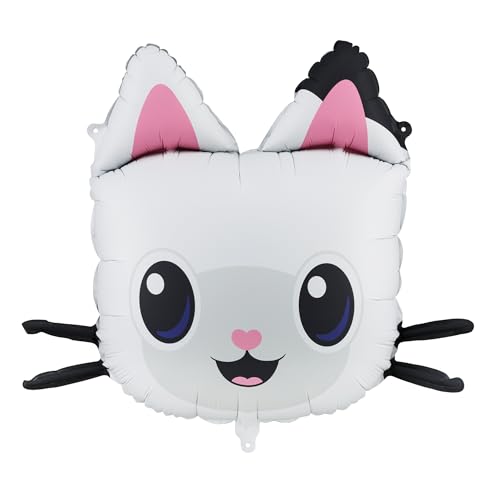 Folienballon Panda Pfötchen 65x57cm Gabbys Dollhouse - Ballon für Helium oder Luft - Kindergeburtstag Partydeko - Pandy Paws Folienluftballon Geburtstagsdeko - Weiß Schwarz