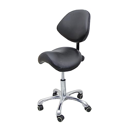 Taburete de Silla de Montar Silla Ergonómica con Respaldo, Silla con Ruedas para Consultorio Médico-odontológico en Casa, Silla de Salón de Altura Ajustable, Taburete Giratorio Resistente(Black)