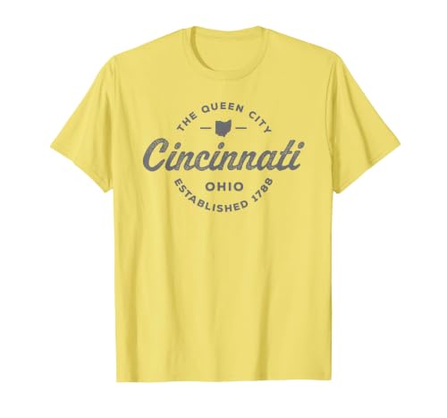 Vintage Cincinnati Ohio 1788 Mens Retro Throwback Souvenir T-Shirt, Men, Lemon Yellow, Small