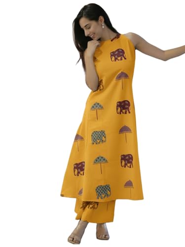 Image of GoSriKi Cotton Co Ord Set for Women | Kurta with Palazzo | Kurti for Woman | Black Printed Ethnic Outfit | Cord Style Dress | Stylish Indian Clothing Office Party Traditional Fashion Look