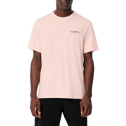 Lacoste - Playera de Manga Corta con Cuello Redondo para Hombre, Perro Rosa/Catarina, Small