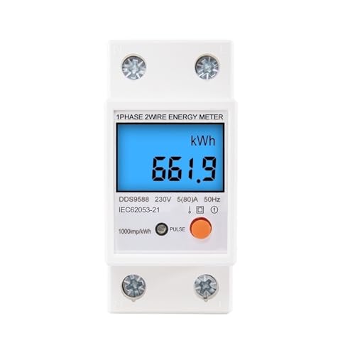 80A 220V Digital Din Rail Single Phase Energy Meter kWh Power Consumption Counter Wattmeter Electronic Reset Zero AC Backlight(Transperant Shell)