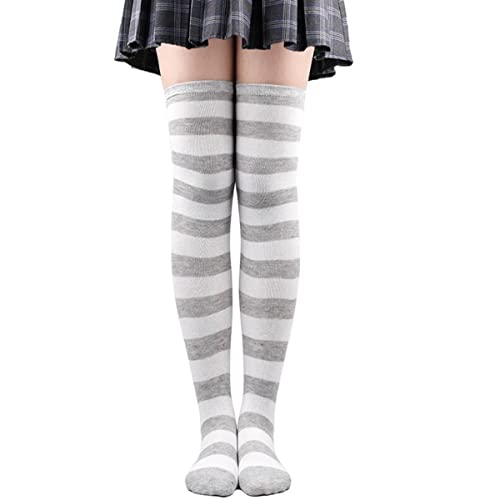 Striped Over Knee High Socks,Womens Long Striped Socks Extra Long Cotton Stripe Thigh for Halloween Party Costumes