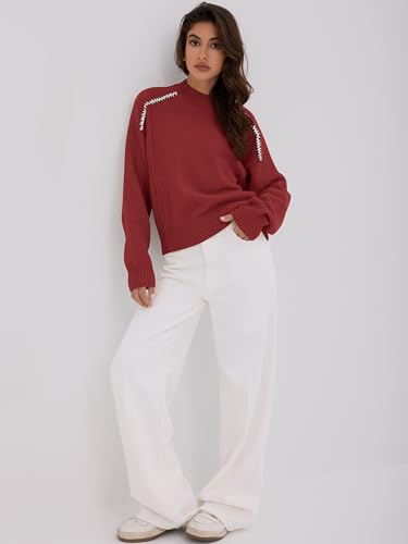ZAFUL Sweaters for Women Crewneck Loose Fit Long Sleeve 2025 Fall Fashion Contrast Knit Pullover Tops