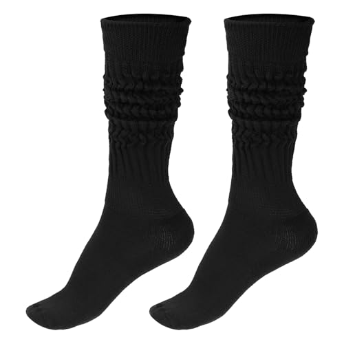 Scrunch Socks Women, Extra Long Slouchy Socks Soft Chunky Scrunch Socks Thigh High Socks Womens Boot Socks Cotton Fluffy Socks 80s 90s Black Scrunchy Socks for Women Girls Size 9-11