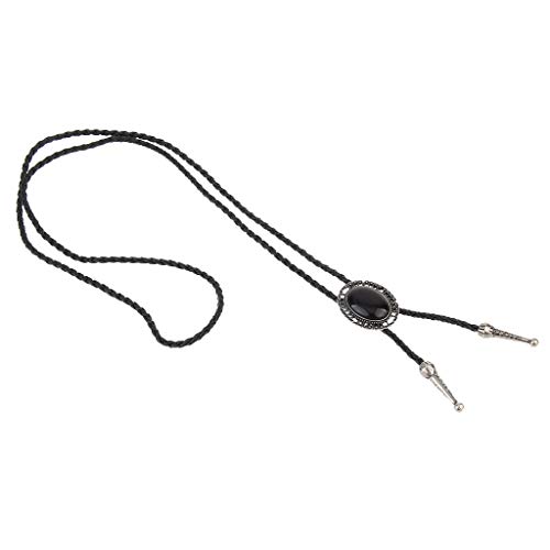 Image of Western Black Bolo Tie for Men and Women,Native American Leather Bolo Tie String