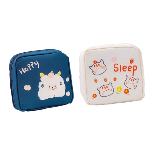 FRCOLOR Bolsa Para Compresas Higiénicas 2 Piezas, Gran Capacidad, Portátil, Tela Oxford Duradera, Color Blanco y Azul Marino, Almacenamiento Práctico Para Toallas Sanitarias, Uso Femenino Diario