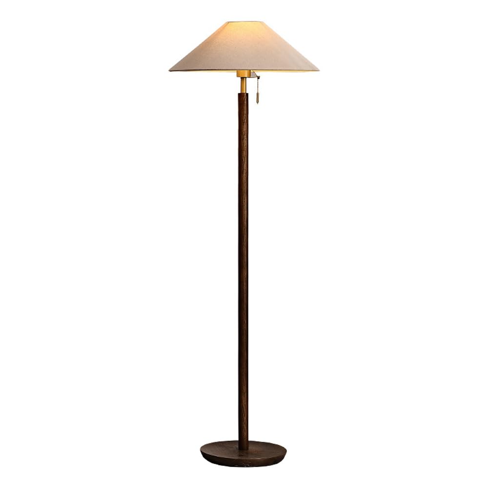 HGJHJJHK Wabi-sabi 59.1" Wooden Floor Lamp Linen Floor Lamp E26 Dimmable Tall Lamp with Zipper Switch Fabric Standing Light for Sofa Area Living Room Bedroom Study Tea Room
