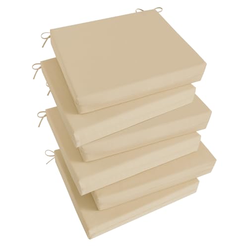 Basic Beyond Outdoor Chair Cushions Set of 6, Square Corner Outdoor Cushions for Patio Furniture, Water Resistant Patio Chair Cushions with 2 Ties, 18.5x16x3, Beige