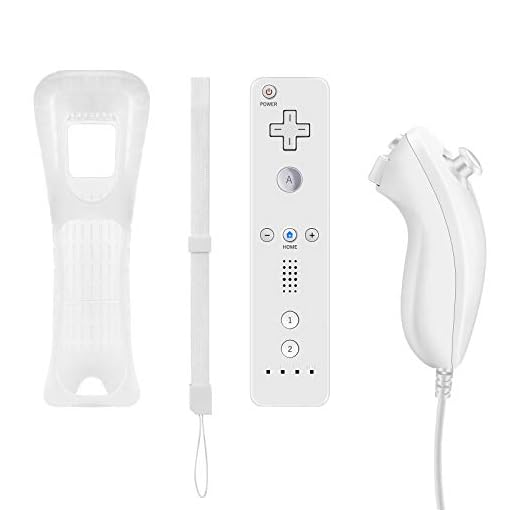 Remote Controller and Nunchuck Controller Replacement for Nintendo Wii and Wii U Controller，Crifeir Wii Controller with Silicone Case and Wrist Strap (White)